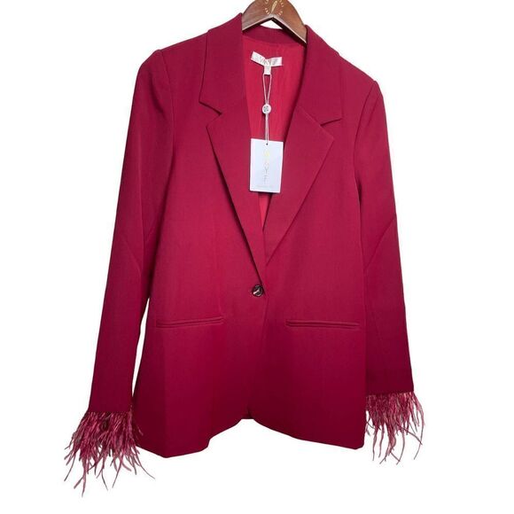 WAYF Romee Red Feather Trim Blazer NWT Sz. XS - Picture 3 of 7